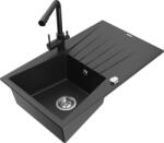 Mexen Cesar chiuvetă pentru bucătărie din granit cu 1 cuvă, cu scurgător și baterie Duero, negru/argintiu metalizat (6514-73-671600-70)