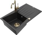 Mexen Cesar chiuvetă de bucătărie granit cu 1 compartiment cu scurgător și robinet bucătărie Carla, negru/argintiu (6514-73-670700-50)