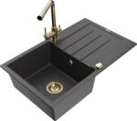 Mexen Bruno chiuvetă granit 1-camera cu scurgător și baterie bucătărie Duero, negru cu pete - 6513-76-671600-50 (6513-76-671600-50)