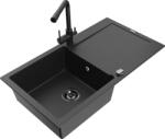Mexen Leo chiuvetă de granit cu 1 compartiment cu scurgător și baterie de bucătărie Duero, negru/argintiu metalic (6501-73-671600-70-B)