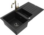 Mexen Matias chiuvetă de granit 1, 5 compartiment cu picurător și robinet de bucătărie Carla, negru - 6502-77-670700-50-B (6502-77-670700-50-B)