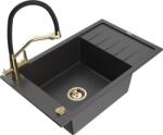 Mexen Elias chiuvetă de granit cu 1 compartiment, cu picurător și baterie de bucătărie Duo, negru pătat (6511-76-671701-57-G)