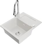 Mexen Enzo chiuvetă de granit cu 1 compartiment cu picurător și baterie de bucătărie Elia, alb - 6506-20-670101-00 (6506-20-670101-00)