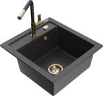 Mexen Vito chiuvetă de granit cu 1 compartiment și baterie de bucătărie Flora, negru cu stropi - 6503-76-670401-57-G (6503-76-670401-57-G)