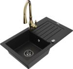 Mexen Pablo chiuvetă de granit cu 1 compartiment cu scurgător și baterie de bucătărie Savita, negru - 6510-77-672601-50-B (6510-77-672601-50-B)