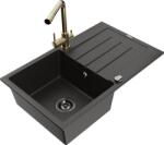 Mexen Bruno chiuvetă de granit cu 1 cuvă, cu scurgător și baterie de bucătărie Duero, negru/auriu metalizat (6513-75-671600-50-B)