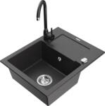 Mexen Enzo chiuvetă de granit cu o singură cuvă, cu picurător și baterie de bucătărie Telma, negru cu pete (6506-76-670200-70)