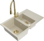Mexen Gaspar chiuvetă din granit cu 1, 5 compartimente cu scurgător și baterie de bucătărie Savita, bej - 6507-69-672601-50 (6507-69-672601-50)