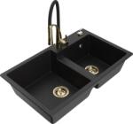 Mexen Tomas chiuvetă de granit cu 2 compartimente cu baterie de bucătărie Aster, negru - 6516-77-73450-57-G (6516-77-73450-57-G)