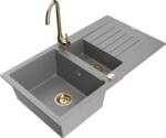 Mexen Matias chiuvetă din granit cu 1, 5 cuve cu scurgător și baterie de bucătărie Telma, gri - 6502-71-670200-50 (6502-71-670200-50)