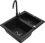 Mexen Carlos chiuvetă de granit cu 1, 5 cuve cu baterie de bucătărie Telma, negru - 6518-77-670200-70-B (6518-77-670200-70-B)