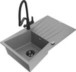 Mexen Cesar chiuvetă de granit cu 1 compartiment și picurător și baterie de bucătărie Duo, gri - 6514-71-671701-70-B (6514-71-671701-70-B)