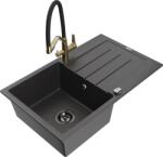 Mexen Bruno chiuvetă de bucătărie din granit cu 1 cuvă și scurgător, cu baterie Duo, negru cu pete - 6513-76-671701-57-B (6513-76-671701-57-B)