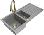 Mexen Andres chiuvetă din granit cu 1, 5 compartimente, cu scurgător și baterie de bucătărie Elia, gri - 6515-71-670101-50 (6515-71-670101-50)