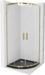 Mexen Rio cabina de duș semirotundă 90 x 90 cm, transparentă, aurie + cadă de duș Flat, neagră - 863-090-090-50-00-4170G (863-090-090-50-00-4170G)