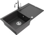 Mexen Leo chiuvetă de granit cu o singură cuvă cu picurător și baterie de bucătărie Carla, negru pătat (6501-76-670700-00)