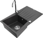 Mexen Cesar chiuvetă de bucătărie granitică cu 1 cuvă și scurgător și baterie de bucătărie Telma, negru cu pete (6514-76-670200-00)