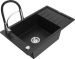 Mexen Elias chiuvetă de bucătărie din granit cu 1 compartiment, cu scurgător și baterie Aster, negru - 6511-77-73450-07 (6511-77-73450-07)