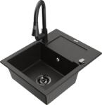 Mexen Enzo chiuvetă de bucătărie din granit cu o cuvă, cu scurgător și baterie de bucătărie Elia, negru/auriu metalic (6506-75-670101-70-B)