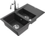 Mexen Gaspar chiuvetă din granit cu 1, 5 compartimente, cu scurgător și baterie de bucătărie Carla, negru pătat - 6507-76-670700- (6507-76-670700-00)