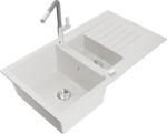Mexen Matias chiuvetă de granit cu 1, 5 compartimente cu scurgător și baterie de bucătărie Flora, alb - 6502-20-670401-06 (6502-20-670401-06)