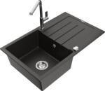 Mexen Bruno chiuvetă de granit cu o singură cuvă cu scurgător și baterie de bucătărie Flora, neagră/auriu metalic (6513-75-670401-00)