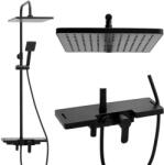 Erga Oslo, zuhanygarnitúra karos csapteleppel, polccal és esőfejjel 30x30 cm, matt fekete, ERG-YKA-BP. OSLO-30-BLK (ERG-YKA-BP.OSLO-30-BLK)