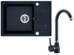 Laveo Ceilia, 1 kamrás gránit mosogató 650x440x185mm + magas mosogató csaptelep, fekete, LAV-SJCG713T (LAV-SJCG713T)