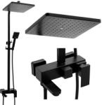 Erga Cube, zuhanygarnitúra karos csapteleppel, kád kifolyóval és esőfejjel 30x30cm, fekete matt, ERG-YKA-BP. CUBE-30-BLK (ERG-YKA-BP.CUBE-30-BLK)