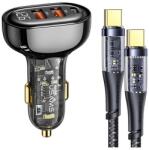USAMS autós töltő 2 usb / type-c ( 5v / 3a, 80w, gyorstöltés támogatás + type-c kábel) fekete (BXLACCTC01)