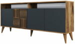 Kalune Design Нисък скрин с декор от орех в антрацитен и естествен цвят 180x79 cm Милано - Kalune Design (845HCT5315)