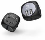ADAM elements Omnia TA502 Universal Travel Adapter - адаптер за ел. мрежа с преходници за цял свят и два USB-A изход за зареждане (черен-сив)