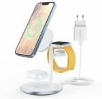 Choetech 3in1 Inductive Wireless Charging Station - тройна поставка (пад) за безжично зареждане за iPhone с Magsafe, Apple Watch и AirPods (бял)