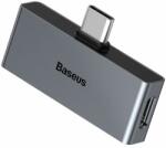 Baseus USB-C Male + 3.5mm Female Adapter L57 - пасивен адаптер USB-C към 3.5 мм. аудио изход и USB-C изход за устройства с USB-C порт (тъмносив)