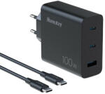 Huntkey P100 Fast Wall Charger 100W - захранване за ел. мрежа за мобилни устройства с 1xUSB-A и 3xUSB-C изходи с технология за бързо зареждане и USB-C кабел (черен)