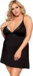 Sexy Elephant® Sexy Elephant Stretchy Deep V-neck Plus Size Sleepwear Modal Nightdress with G String, black, XL-XXL