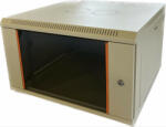 Techson 600 × 600 mély 6U magas, fali 19"-os rackszekrény, üveg ajtó, szürke (rack_tc_60x60x6u_feh)