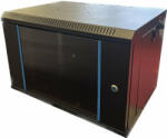 TechSon 540 x 400 mély 6U magas, fali 19"-os rackszekrény, üveg ajtó, fekete (rack_tc_54x40x6U)