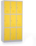 Rauman Fém szekrény - 9 doboz, 90 x 45 x 185 cm, csavaros zár, sárga - ral 1023