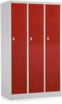 Rauman Fém szekrény - 3 szakasz, 90 x 50 x 150 cm, csavaros zár, piros - ral 3000
