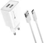 Sturdo Hálózati töltő 2, 1A 2xUSB +Type-C kábel, Fehér (NSI-0088-STU-TYPEC)