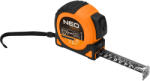 NEO TOOLS Mérőszalag, 7, 5m/25mm, erősített rugós, acél, fekete szalag fehér nagyított skálával, mágneses, autostop+rögzítő (67-244) - szerszamparadicsom