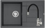 Quadron MORGAN 111 black diamond gránit mosogatótálca + Zegor SAP4-F090KB csaptelep fekete flexibilis kifolyócsővel