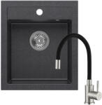 Quadron JOHNNY 100 black diamond gránit mosogatótálca + Zegor SAP4-F090KB rozsdamentes acél csaptelep fekete flexibilis kifolyócsővel