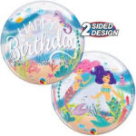 Qualatex Szülinapi Bubbles lufi 22" 56cm Happy Birthday, Mermaid, Hableány (LUFI524366)