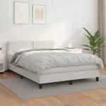 vidaXL Pat box spring cu saltea, alb, 140x190 cm, piele ecologică (3141060)