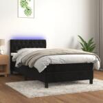 vidaXL Pat cu arcuri, saltea și LED, negru, 90x200 cm, catifea (3134563)