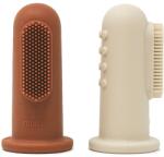 Mushie Finger Toothbrush ujjra húzható fogkefe gyermekeknek Clay/Shifting Sand 2 db