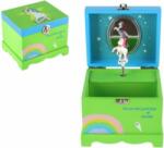 Teddies Dulap cutie de bijuterii unicorn care se joacă pentru întindere din lemn de sus cu balamale verde (TD00100033)