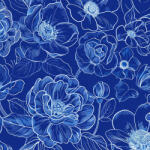 Takoy Műselyem, bársonyos fényű - kékfestő jellegű imitáció - virágok MAXI minta